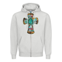 Dove Grey cross with leopard sunflower gemstone serape cowhide Zipper Hoodie - Artiststas