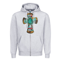 Heather Grey cross with leopard sunflower gemstone serape cowhide Zipper Hoodie - Artiststas