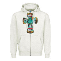 Cross With Leopard Sunflower Gemstone Serape Cowhide Zipper Hoodie | Teevron