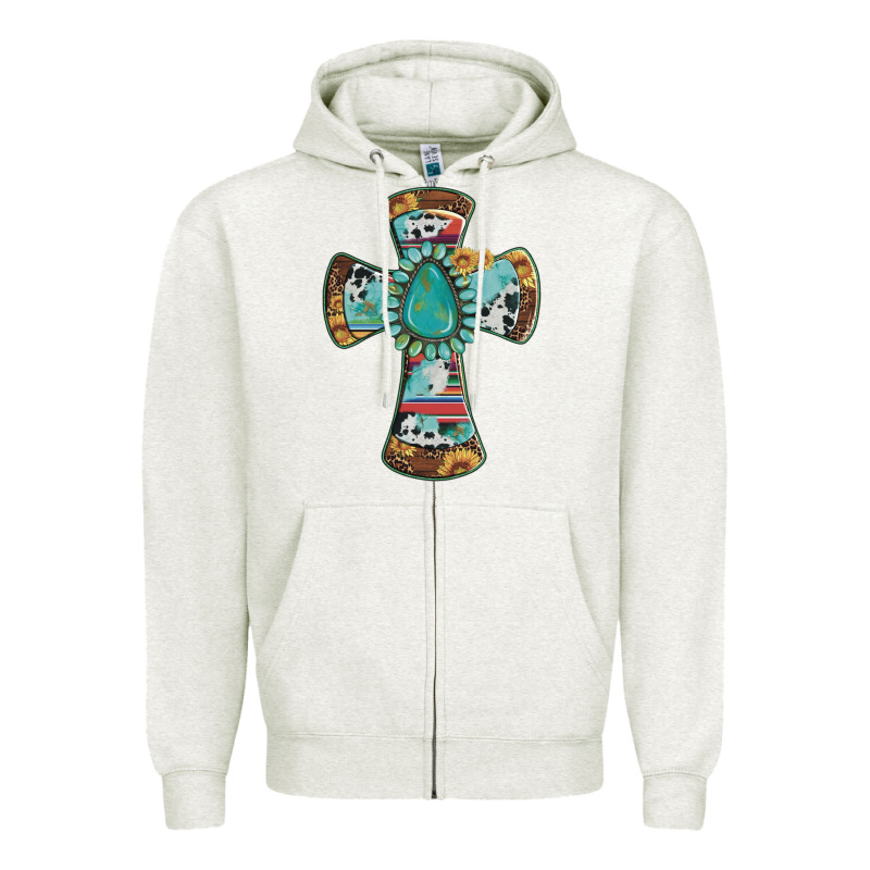 Cross With Leopard Sunflower Gemstone Serape Cowhide Zipper Hoodie by Artiststas | Teevron