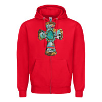 Red cross with leopard sunflower gemstone serape cowhide Zipper Hoodie - Artiststas