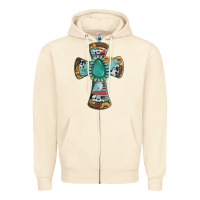 Sandshell cross with leopard sunflower gemstone serape cowhide Zipper Hoodie - Artiststas
