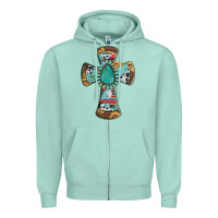 Seafoam cross with leopard sunflower gemstone serape cowhide Zipper Hoodie - Artiststas