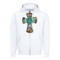 White cross with leopard sunflower gemstone serape cowhide Zipper Hoodie - Artiststas