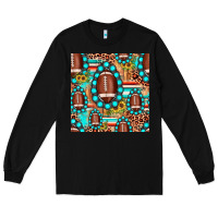 Black football leopard turquoise gemstone sunflower seamless pattern Long Sleeve Tee - JahusDesignShop