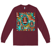 Burgundy football leopard turquoise gemstone sunflower seamless pattern Long Sleeve Tee - JahusDesignShop