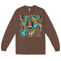 Chestnut football leopard turquoise gemstone sunflower seamless pattern Long Sleeve Tee - JahusDesignShop