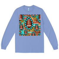 Colony Blue football leopard turquoise gemstone sunflower seamless pattern Long Sleeve Tee - JahusDesignShop