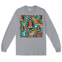 Heather Grey football leopard turquoise gemstone sunflower seamless pattern Long Sleeve Tee - JahusDesignShop