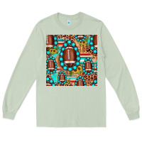 Matcha football leopard turquoise gemstone sunflower seamless pattern Long Sleeve Tee - JahusDesignShop