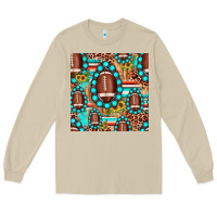 Mushroom football leopard turquoise gemstone sunflower seamless pattern Long Sleeve Tee - JahusDesignShop