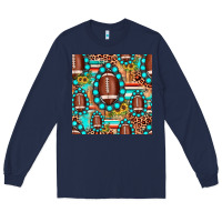 Navy football leopard turquoise gemstone sunflower seamless pattern Long Sleeve Tee - JahusDesignShop