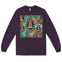 Plum football leopard turquoise gemstone sunflower seamless pattern Long Sleeve Tee - JahusDesignShop