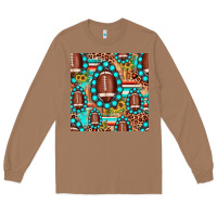 Toasted Coconut football leopard turquoise gemstone sunflower seamless pattern Long Sleeve Tee - JahusDesignShop