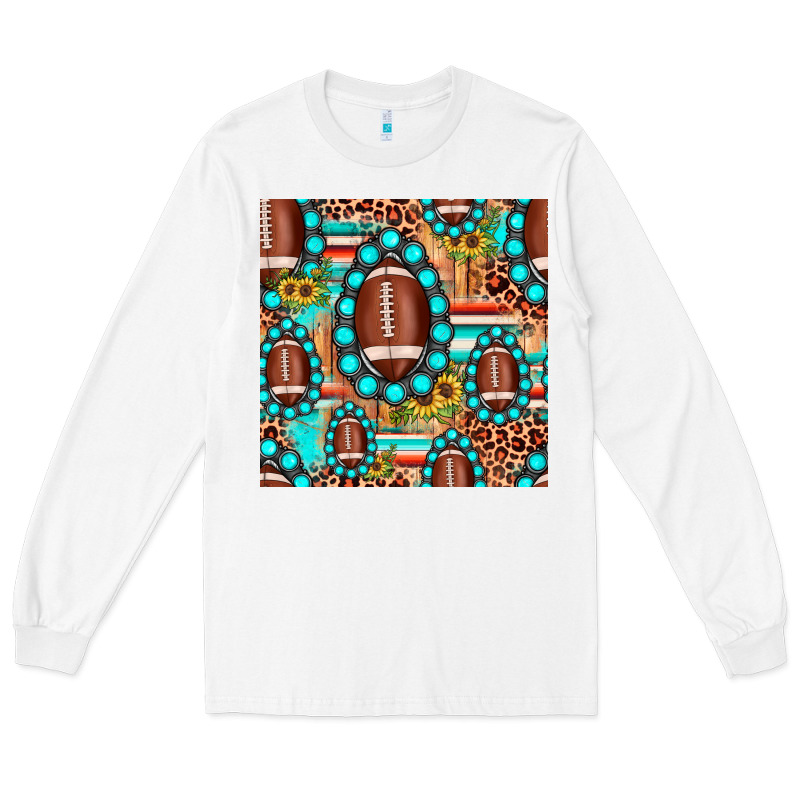 Football Leopard Turquoise Gemstone Sunflower Seamless Pattern Long Sleeve Tee by JahusDesignShop | Teevron