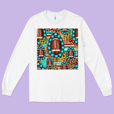 Football Leopard Turquoise Gemstone Sunflower Seamless Pattern Long Sleeve Tee Designed By Jahusdesignshop