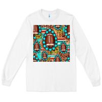 White football leopard turquoise gemstone sunflower seamless pattern Long Sleeve Tee - JahusDesignShop