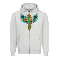 Dove Grey wing cross Zipper Hoodie - Artiststas