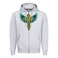 Heather Grey wing cross Zipper Hoodie - Artiststas