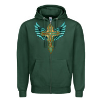 Sports Green wing cross Zipper Hoodie - Artiststas