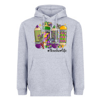 Heather Grey mardi gras teacher life Heavyweight Hoodie - MaliasSmallBusiness