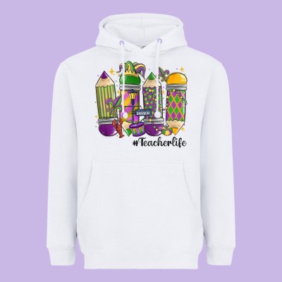 Mardi Gras Teacher Life Heavyweight Hoodie Designed By Maliassmallbusiness