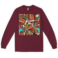 Burgundy football leopard turquoise cowhide sunflower seamless pattern Long Sleeve Tee - JahusDesignShop