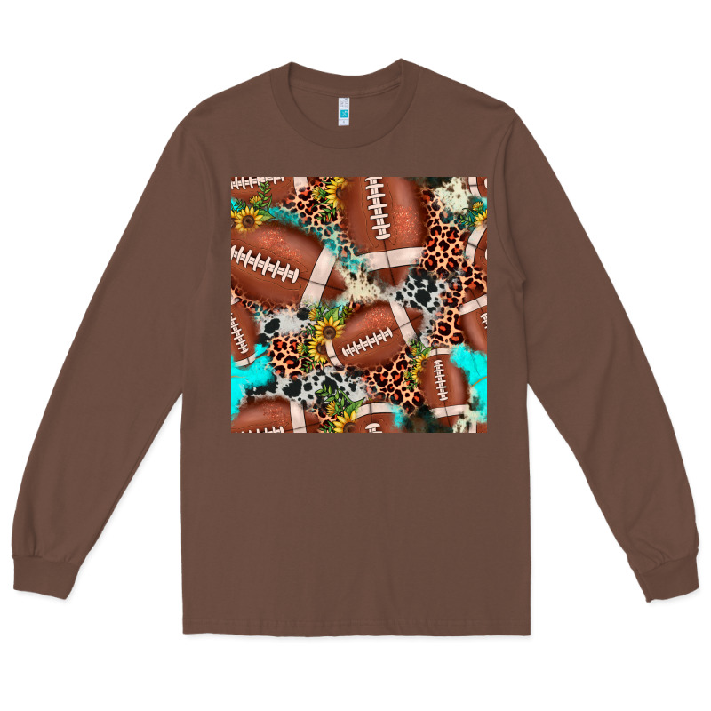 Football Leopard Turquoise Cowhide Sunflower Seamless Pattern Long Sleeve Tee by JahusDesignShop | Teevron