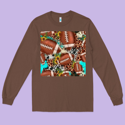 Football Leopard Turquoise Cowhide Sunflower Seamless Pattern Long Sleeve Tee Designed By Jahusdesignshop