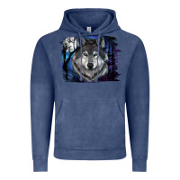 Vintage Denim wolf and full moon Vintage Hoodie - RanaPortraitStore