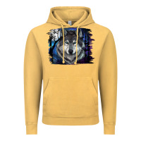 Vintage Mustard wolf and full moon Vintage Hoodie - RanaPortraitStore