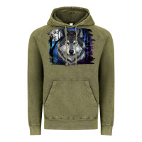Vintage Olive wolf and full moon Vintage Hoodie - RanaPortraitStore
