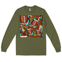 Army Green football leopard gemstone sunflower seamless pattern Long Sleeve Tee - JahusDesignShop