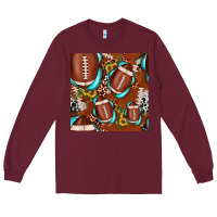 Burgundy football leopard gemstone sunflower seamless pattern Long Sleeve Tee - JahusDesignShop