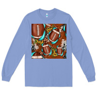 Colony Blue football leopard gemstone sunflower seamless pattern Long Sleeve Tee - JahusDesignShop