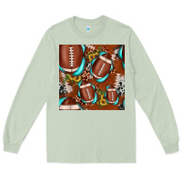 Matcha football leopard gemstone sunflower seamless pattern Long Sleeve Tee - JahusDesignShop