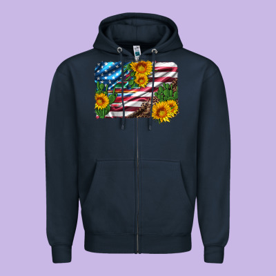Usa Flag And Sunflower Serape Leopard And Cactus Zipper Hoodie Designed By Artiststas