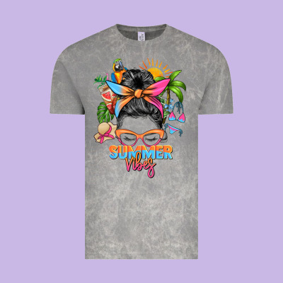 Summer Vibes Messy Bun Vintage Tee Designed By Zillion Design Studio