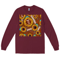 Burgundy football leopard sunflower seamless pattern Long Sleeve Tee - JahusDesignShop