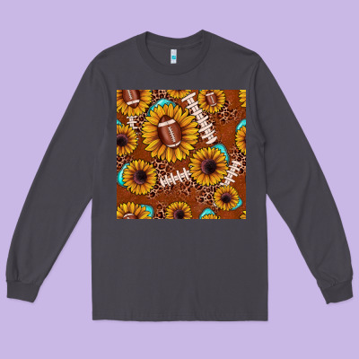 Football Leopard Sunflower Seamless Pattern Long Sleeve Tee Designed By Jahusdesignshop