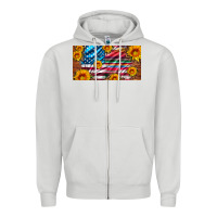 Dove Grey usa flag and serape with leopard and sunflowers license plate Zipper Hoodie - Artiststas
