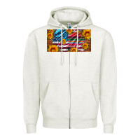 Oatmeal Heather usa flag and serape with leopard and sunflowers license plate Zipper Hoodie - Artiststas