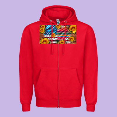 Usa Flag And Serape With Leopard And Sunflowers License Plate Zipper Hoodie Designed By Artiststas