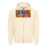 Sandshell usa flag and serape with leopard and sunflowers license plate Zipper Hoodie - Artiststas