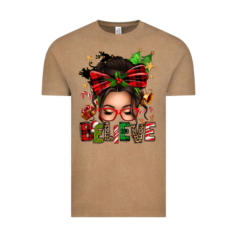 Christmas Believe Afro Messy Bun Vintage Tee by texasbilliewilder | Teevron