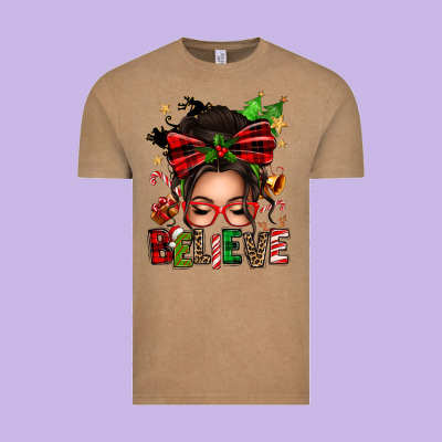 Christmas Believe Afro Messy Bun Vintage Tee Designed By Texasbilliewilder