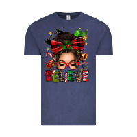 Vintage Denim christmas believe afro messy bun Vintage Tee - texasbilliewilder