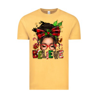 Vintage Mustard christmas believe afro messy bun Vintage Tee - texasbilliewilder