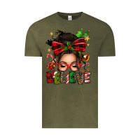 Vintage Olive christmas believe afro messy bun Vintage Tee - texasbilliewilder