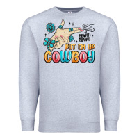 Heather Grey western turquoise put em up cowboy Premium Sweatshirt - MaliasSmallBusiness